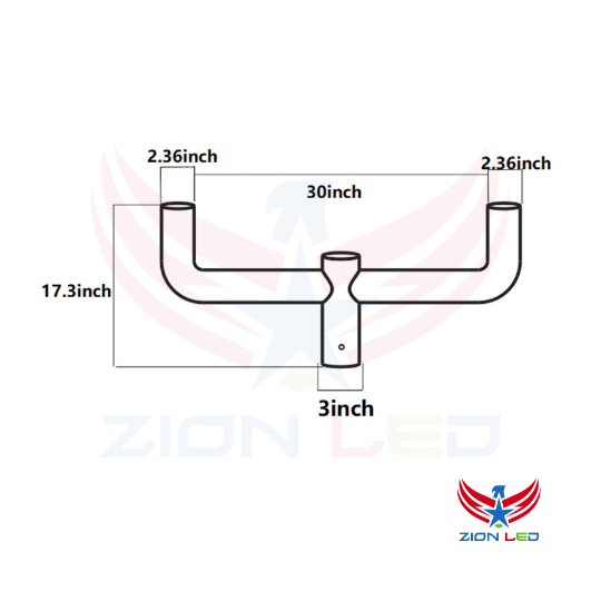 Double Bullhorn 180° Round Tenon - For 2 Fixtures
