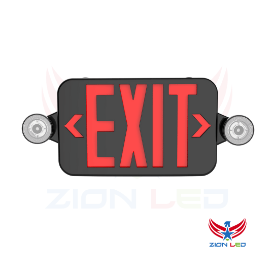 Black Combo LED Emergency Exit Sign With Battery Backup - Adjustable Light Heads