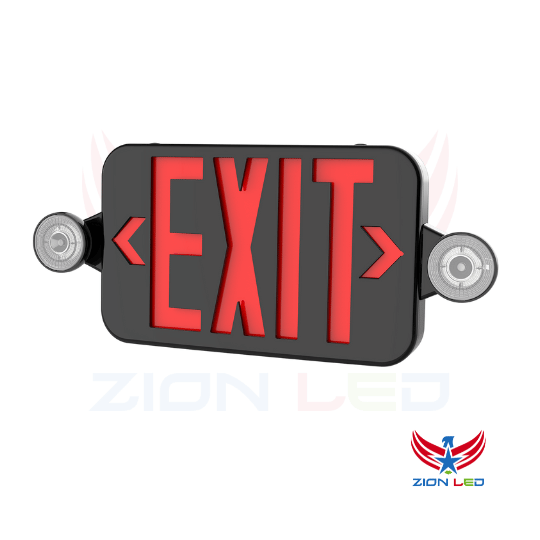 Black Combo LED Emergency Exit Sign With Battery Backup - Adjustable Light Heads