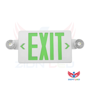 Green Combo LED Emergency Exit Sign With Battery Backup - Adjustable Light Heads