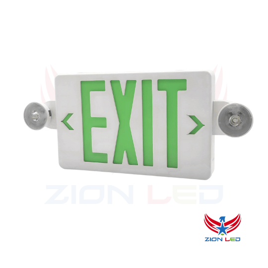 Green Combo LED Emergency Exit Sign With Battery Backup - Adjustable Light Heads