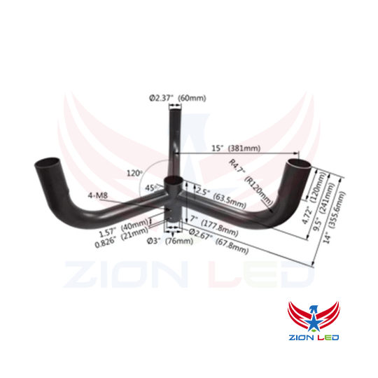 Triple Bullhorn Tenon Adapter – 120° Mount for 3 Fixtures