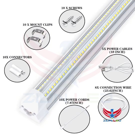 T8 LED Integrated Tube Light - Clear/Strip Lens - 2/3/4/5/6/8Ft Selectable